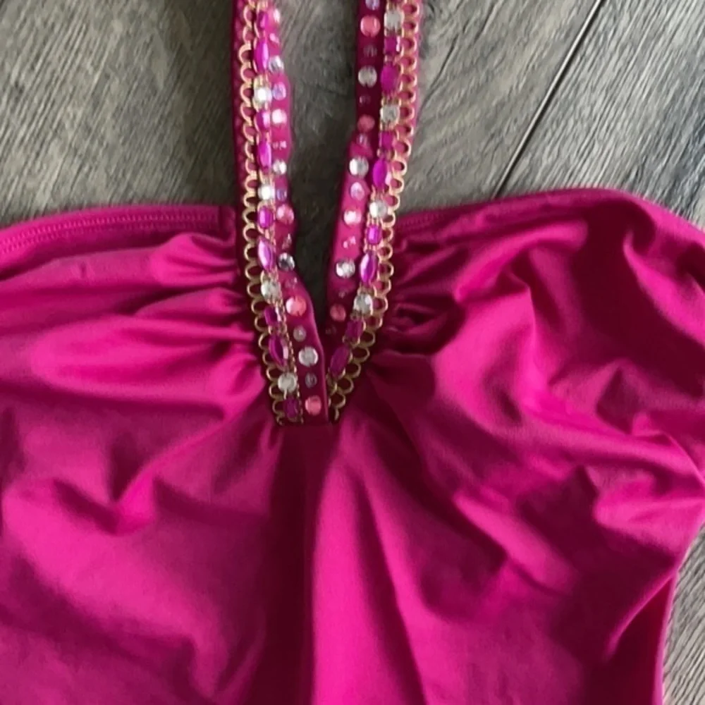 Newport News swimsuit Pink jeweled one piece swim size 8